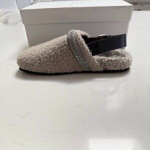 Brunello Cucinelli Bead Embellished Shearling Mules